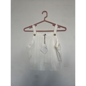 Balmain Ribbed Tank Top With Gold Button Detail Size Medium